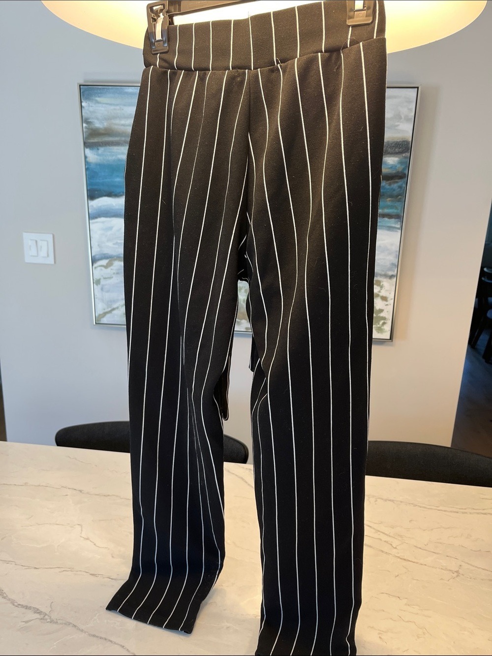 Dynamite Black with White Pinstripe Tie-Waist Dress Pants - Picture 4 of 6